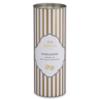 Haselnüsse mit weisser Schokolade im edlen Runddösli