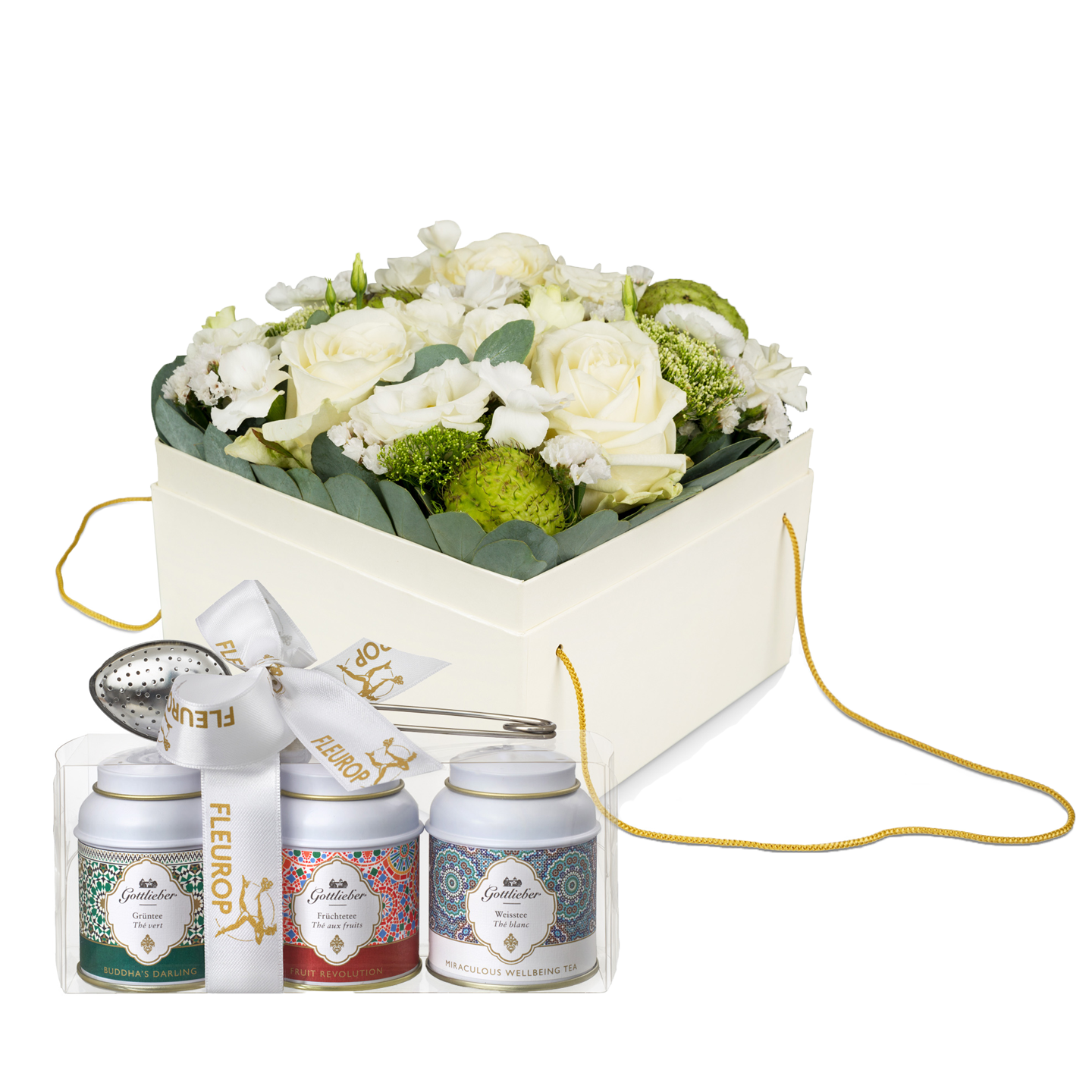 Blumenbox «Dublin» (20 cm) mit Gottlieber Tee Geschenk-Set